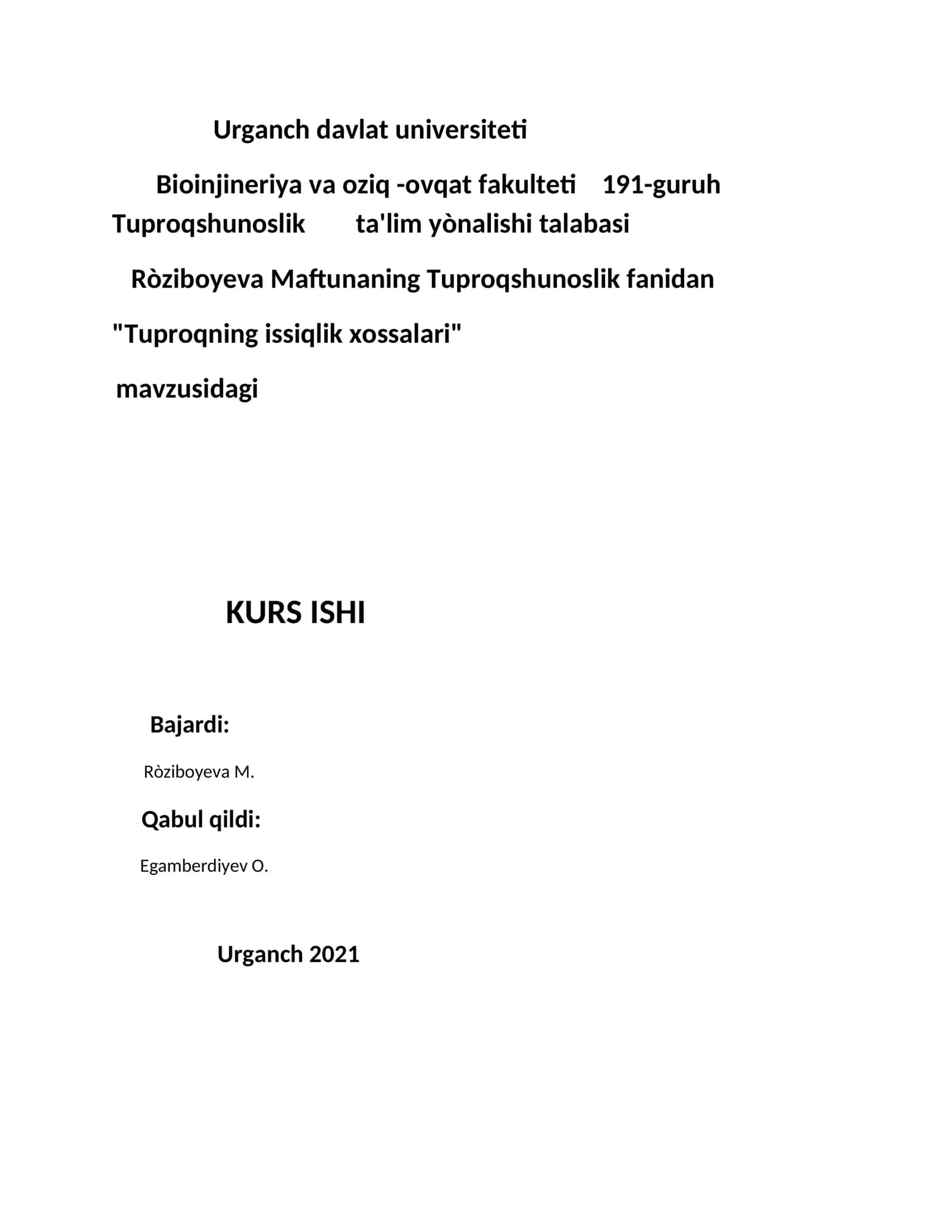 Tuproqning issiqlik xossalari