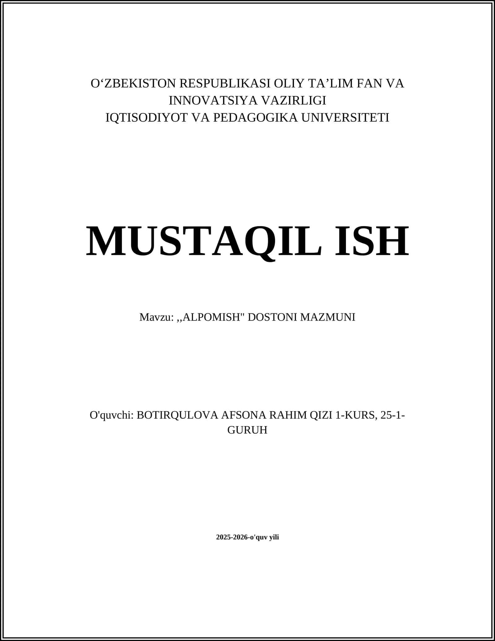 ,,ALPOMISH" DOSTONI MAZMUNI