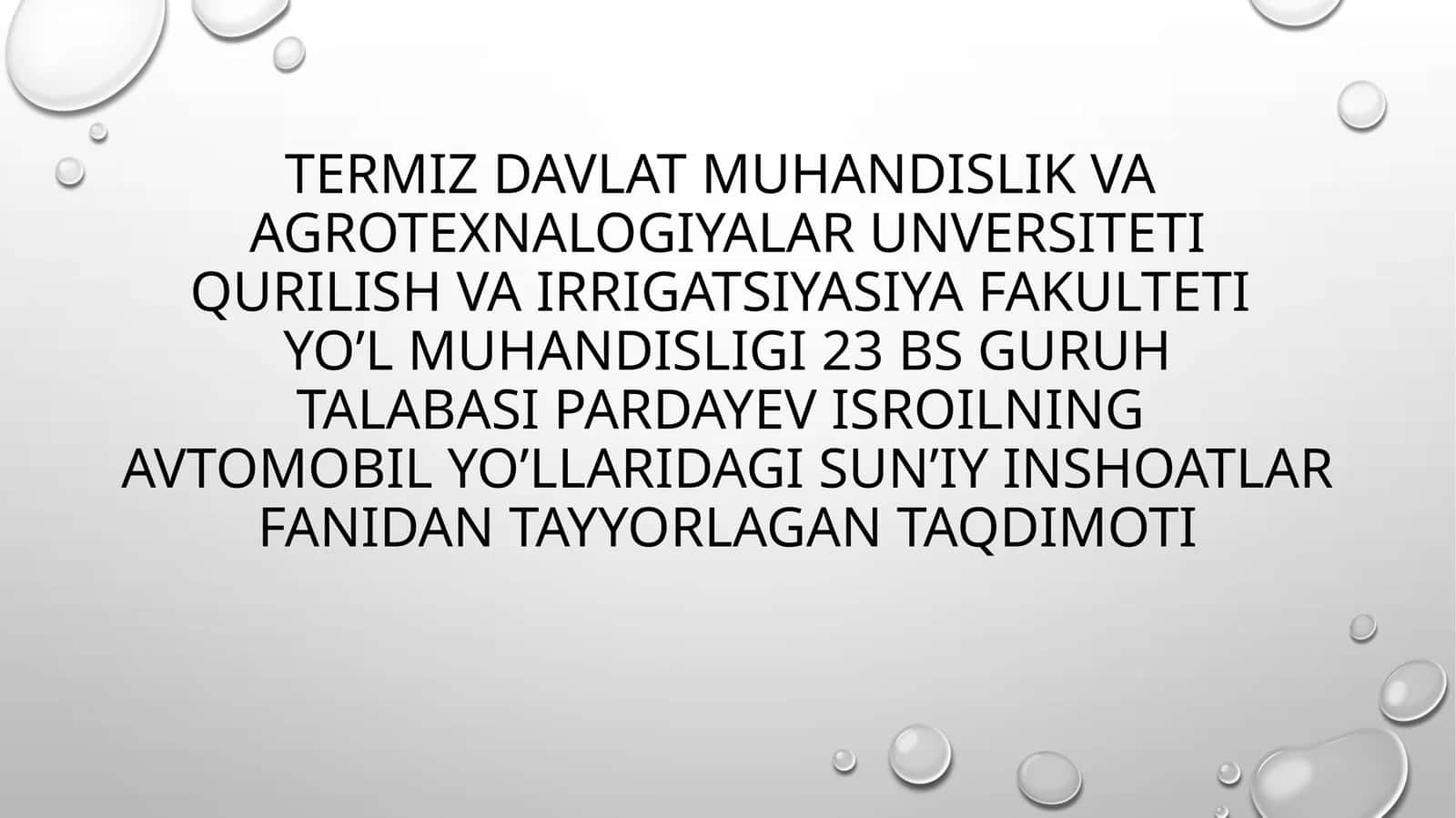 AVTOMOBIL YO’LLARIDAGI SUN’IY INSHOATLAR