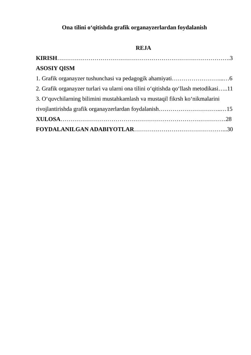Ona tilini oʻqitishda grafik organayzerlardan foydalanish