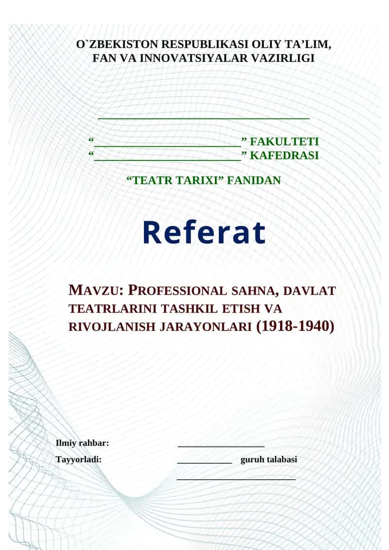 PROFESSIONAL SAHNA, DAVLAT TEATRLARINI TASHKIL ETISH VA RIVOJLANISH JARAYONLARI (1918-1940)