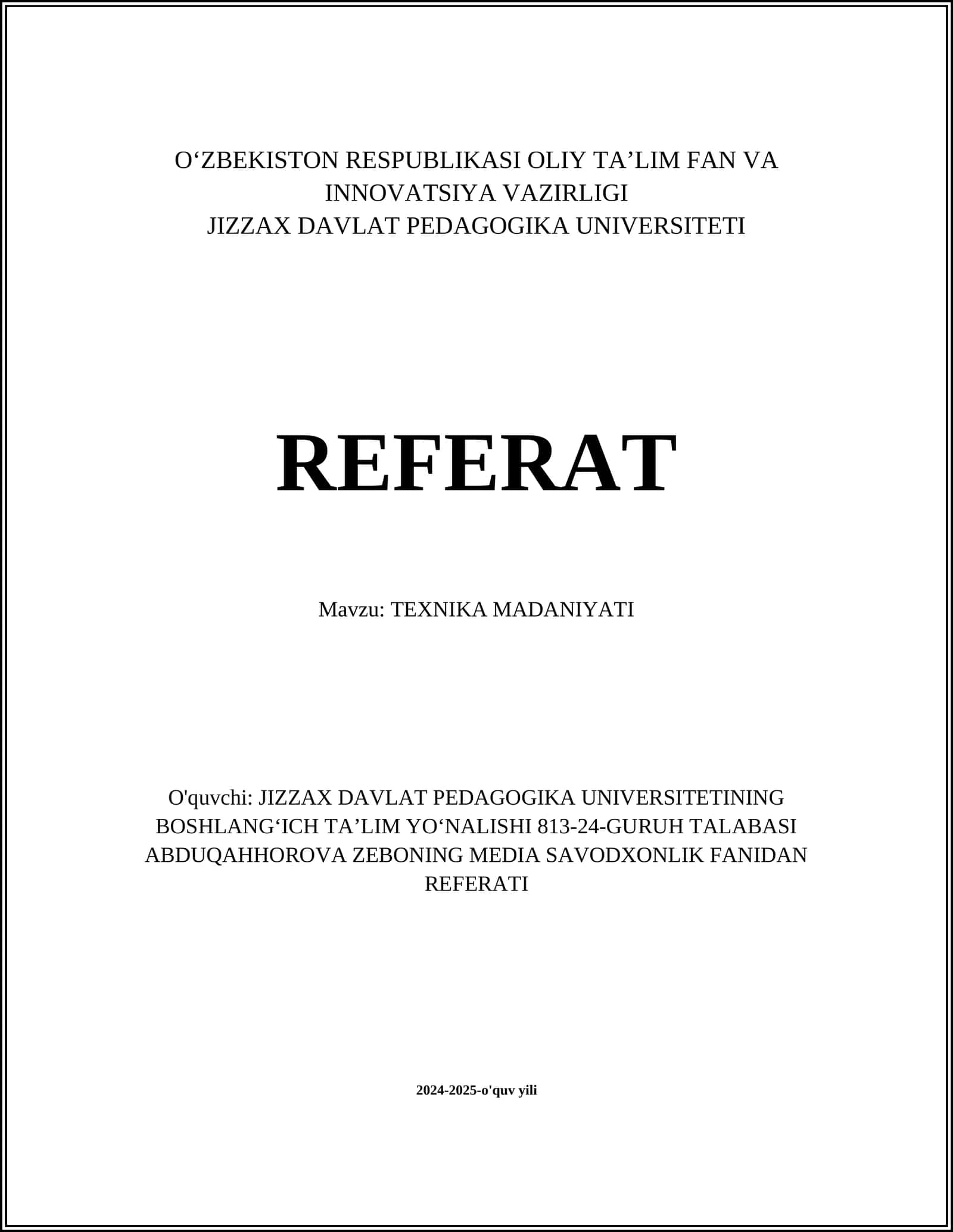 TEXNIKA MADANIYATI