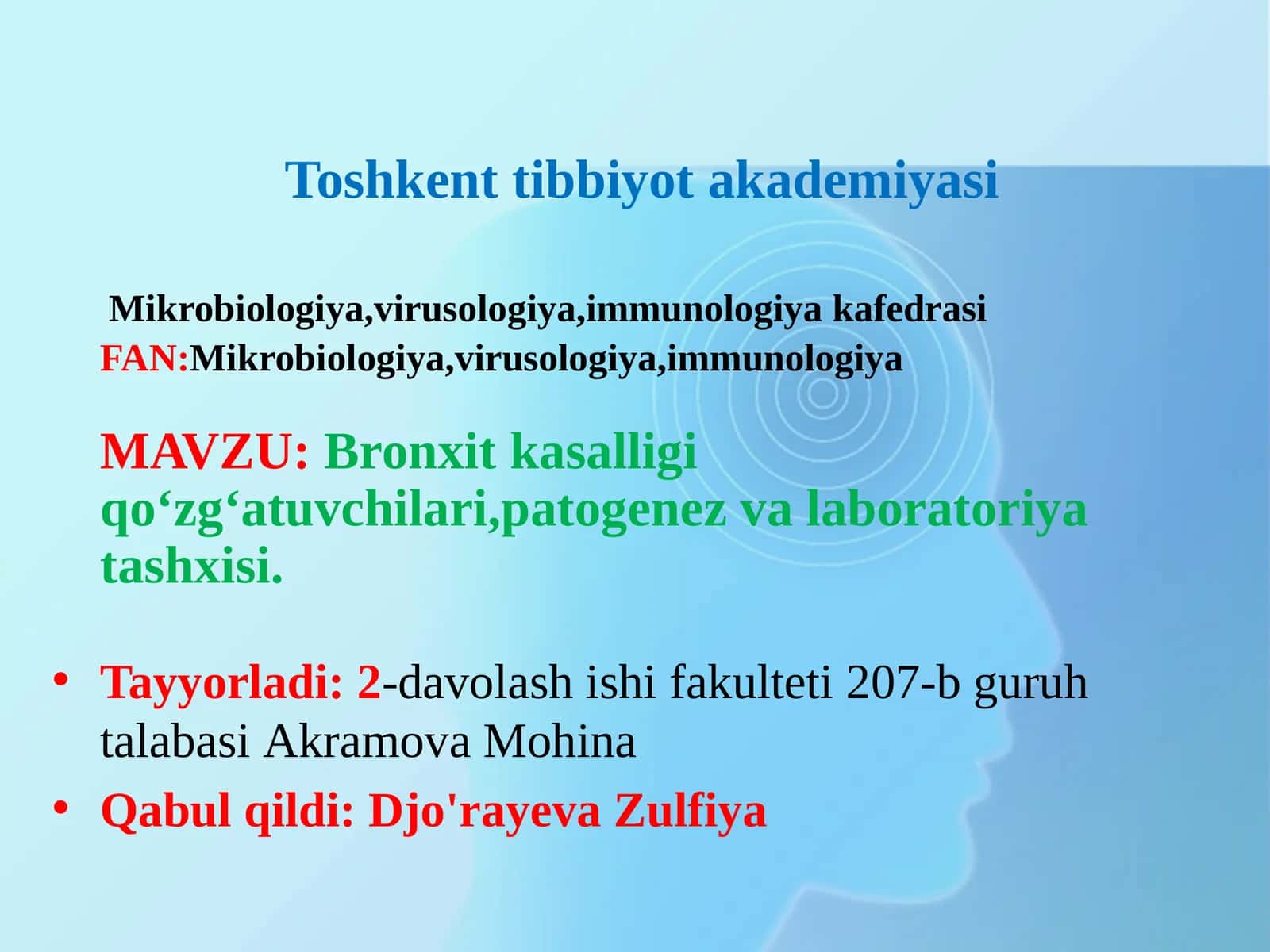 Bronxit kasalligi qo‘zg‘atuvchilari, patogenez va laboratoriya tashxisi