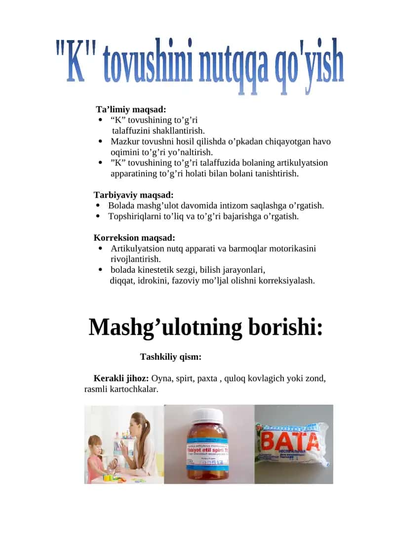 "K'' tovushini nutqqa qo'yish