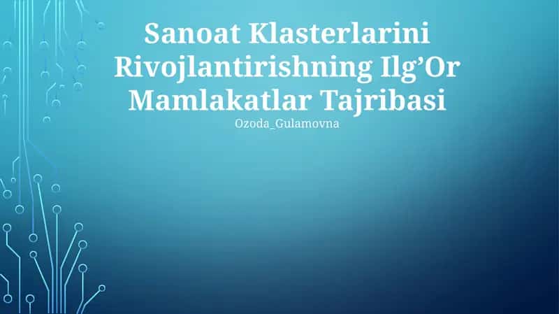 Sanoat Klasterlarini Rivojlantirishning Ilg’Or Mamlakatlar Tajribasi