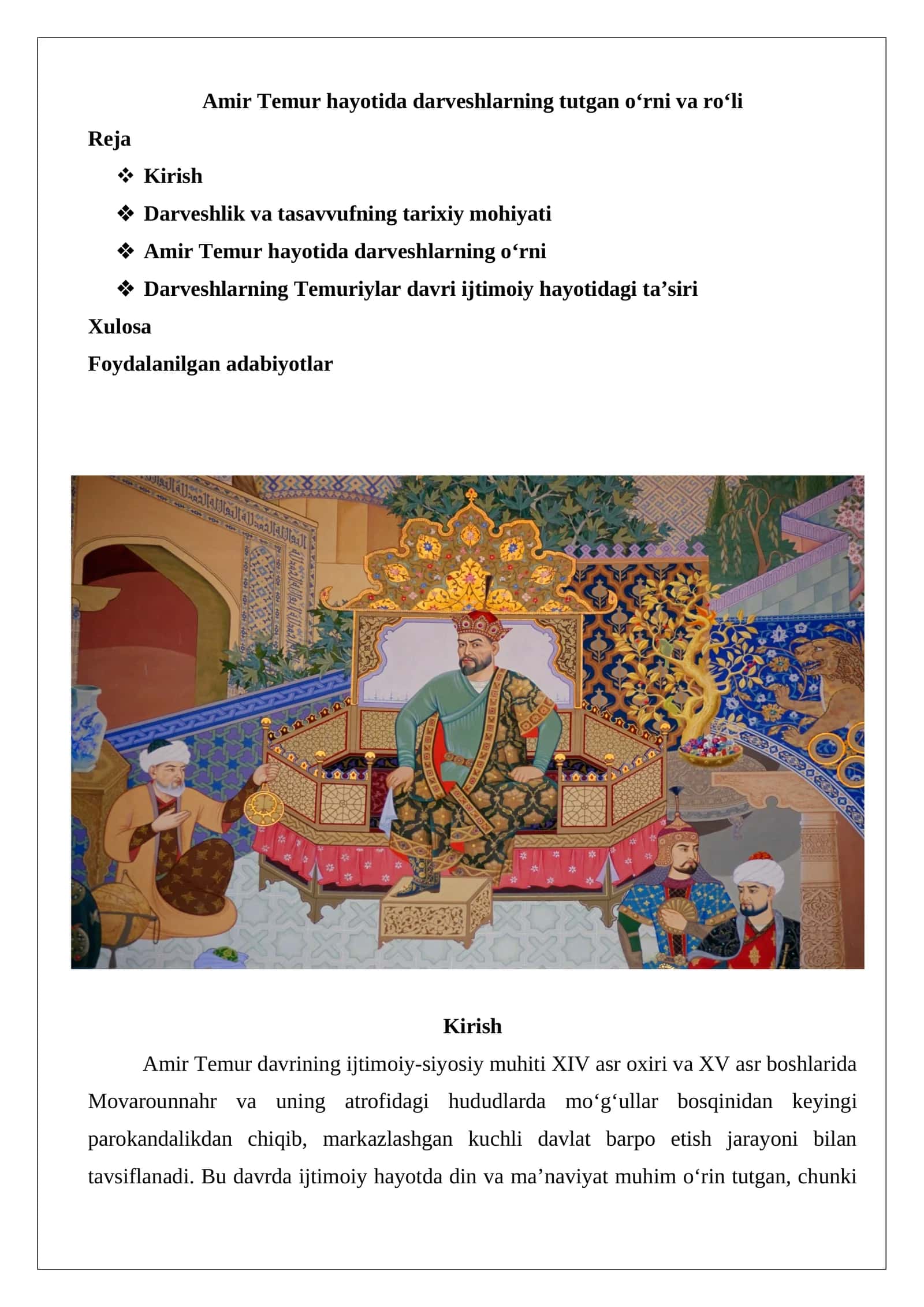 Amir Temur hayotida darveshlarning tutgan o‘rni va ro‘li