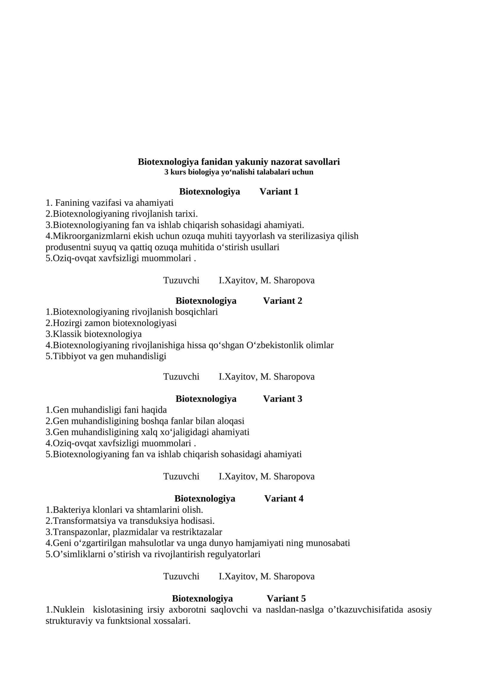 Biotexnologiya Variant 4