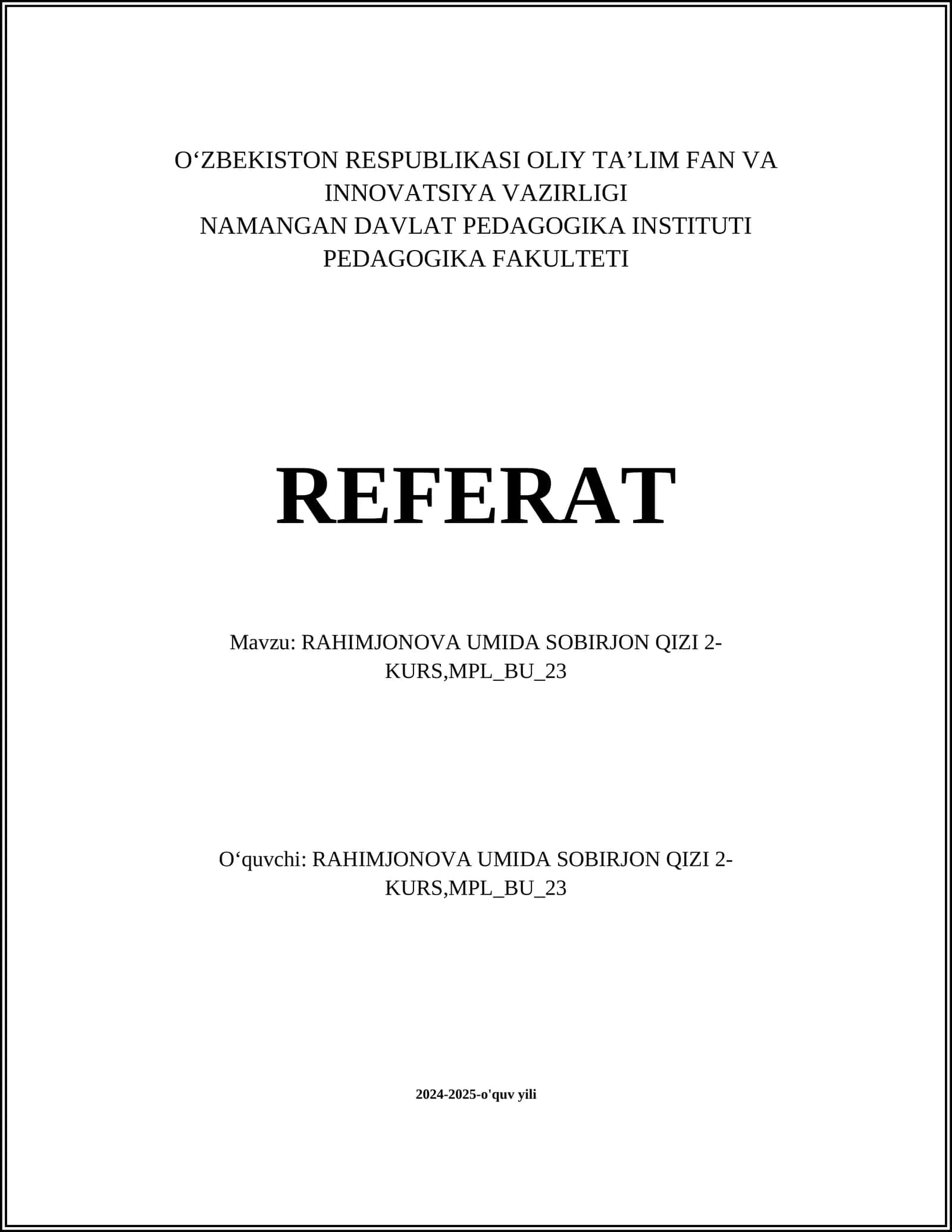 RAHIMJONOVA UMIDA SOBIRJON QIZI 2- KURS,MPL_BU_23