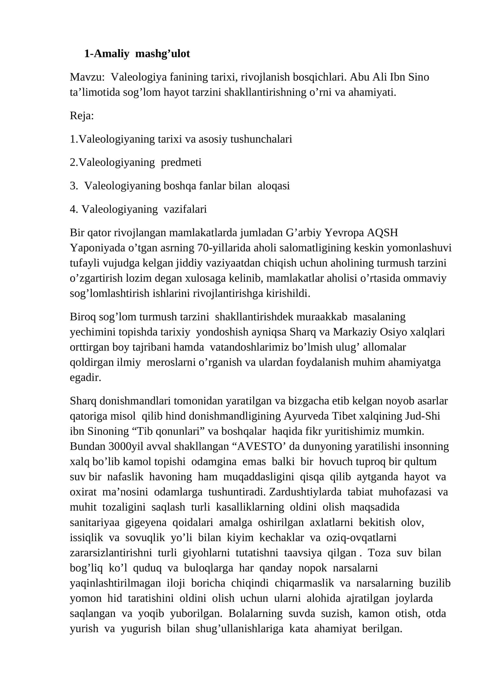 Valeologiya fanining tariхi, rivojlanish bosqichlari