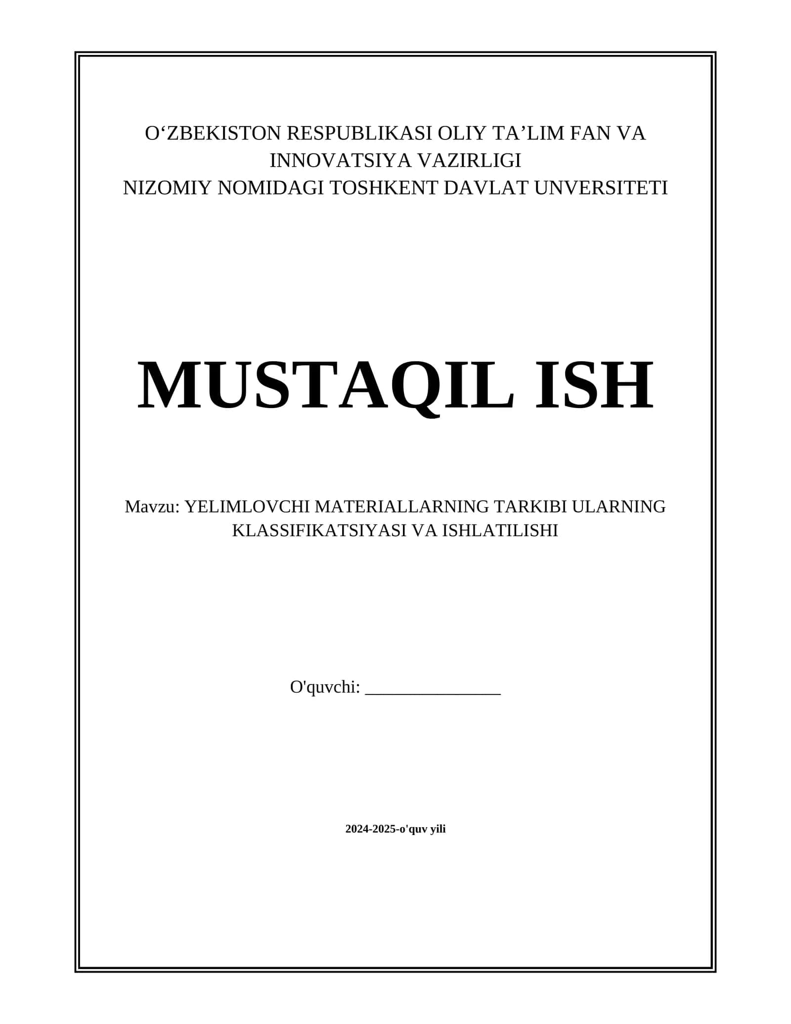 YELIMLOVCHI MATERIALLARNING TARKIBI ULARNING KLASSIFIKATSIYASI VA ISHLATILISHI