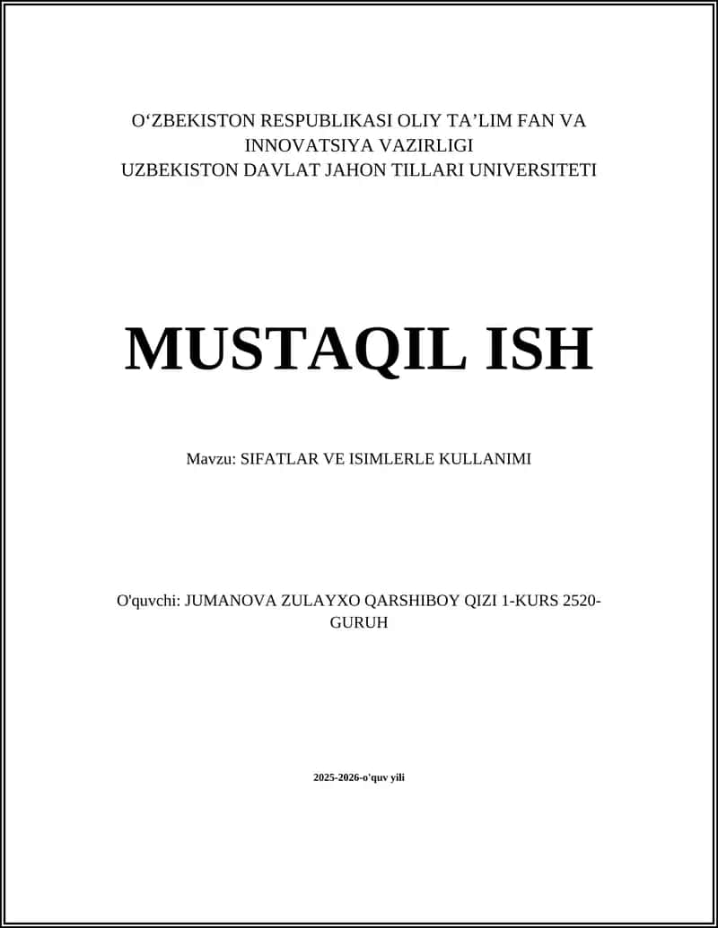 SIFATLAR VE ISIMLERLE KULLANIMI