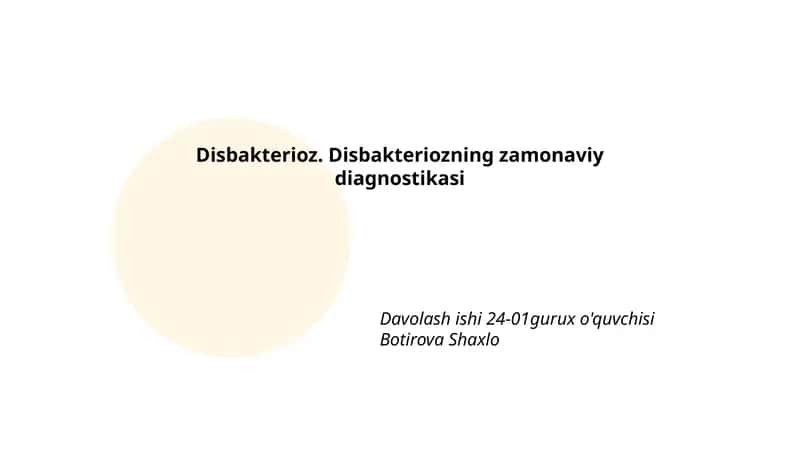 Disbakteriozning zamonaviy diagnostikasi
