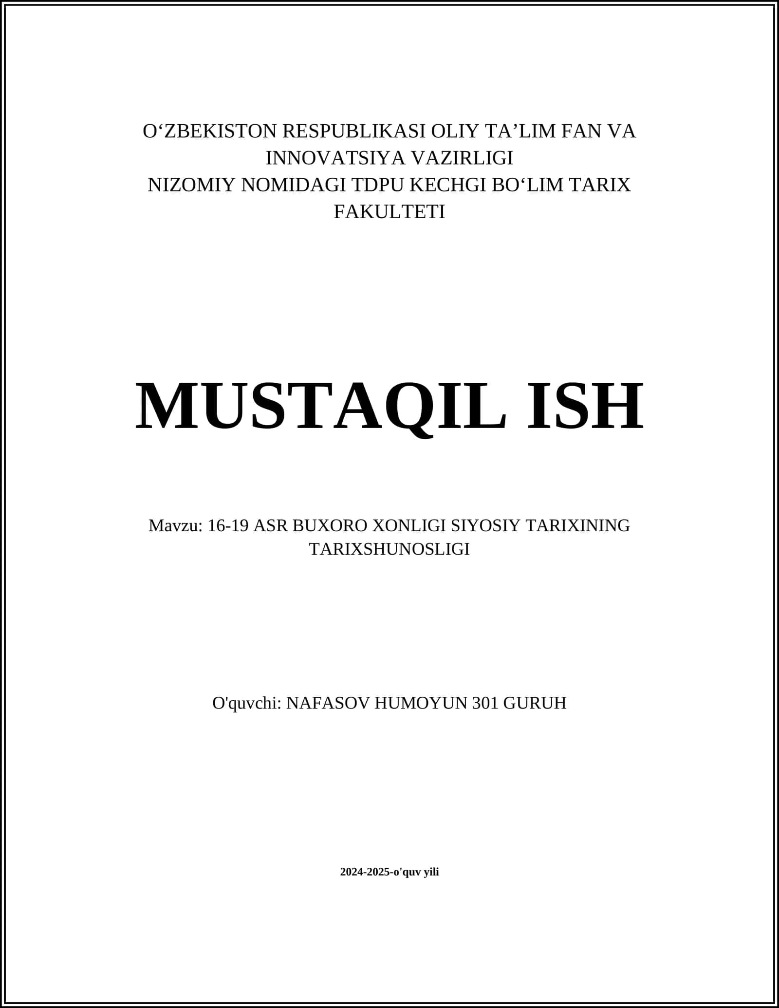 16-19 ASR BUXORO XONLIGI SIYOSIY TARIXINING TARIXSHUNOSLIGI