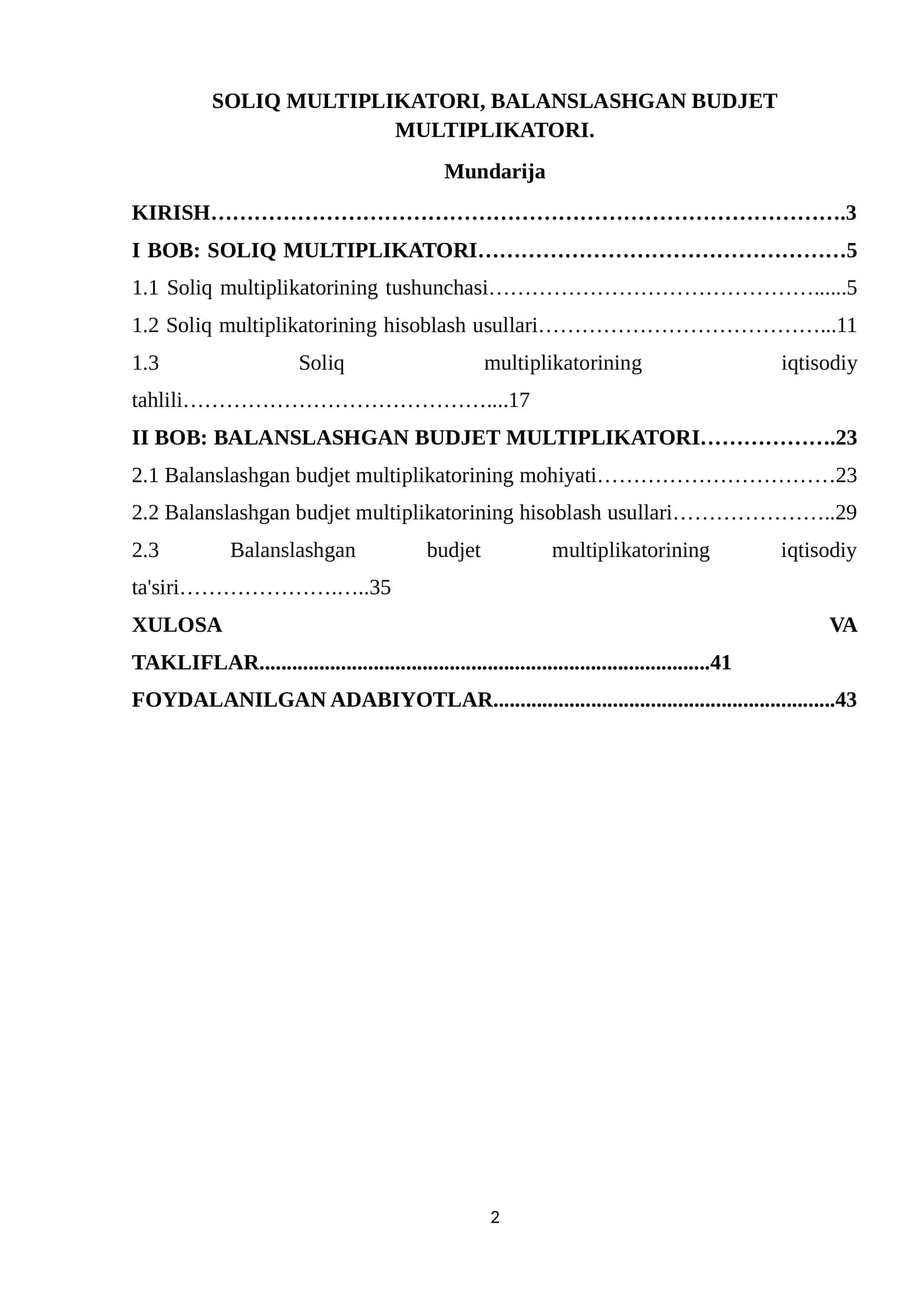SOLIQ MULTIPLIKATORI, BALANSLASHGAN BUDJET MULTIPLIKATORI