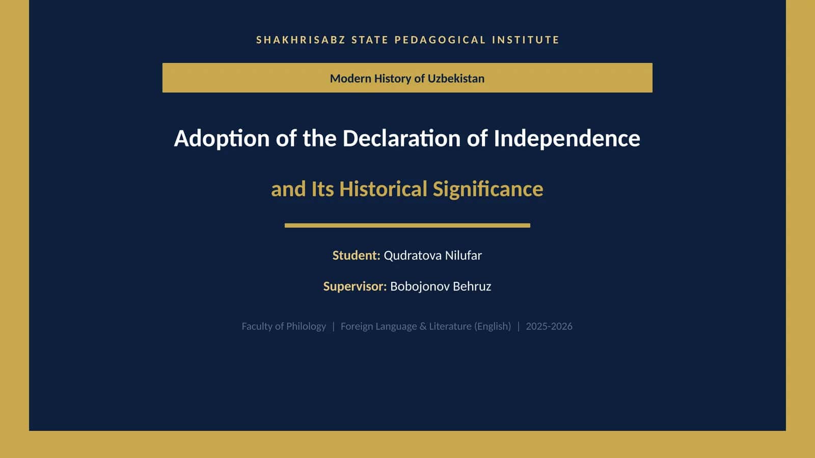 Modern History of Uzbekistan