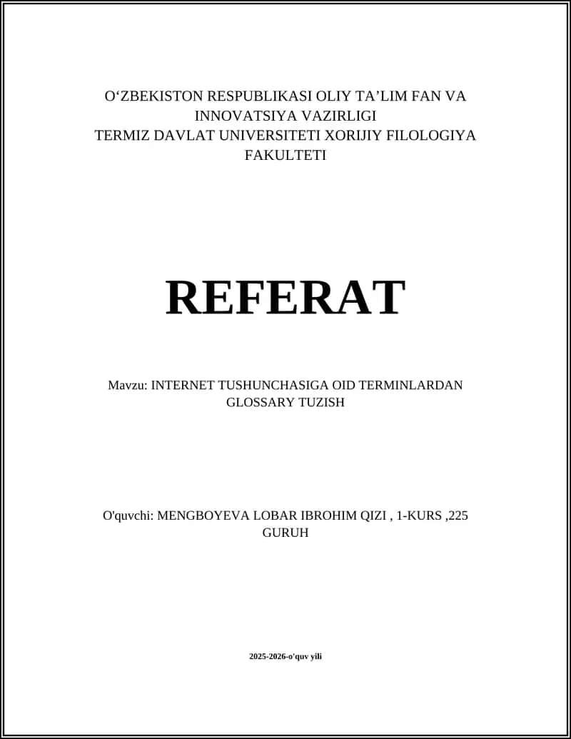INTERNET TUSHUNCHASIGA OID TERMINLARDAN GLOSSARY TUZISH
