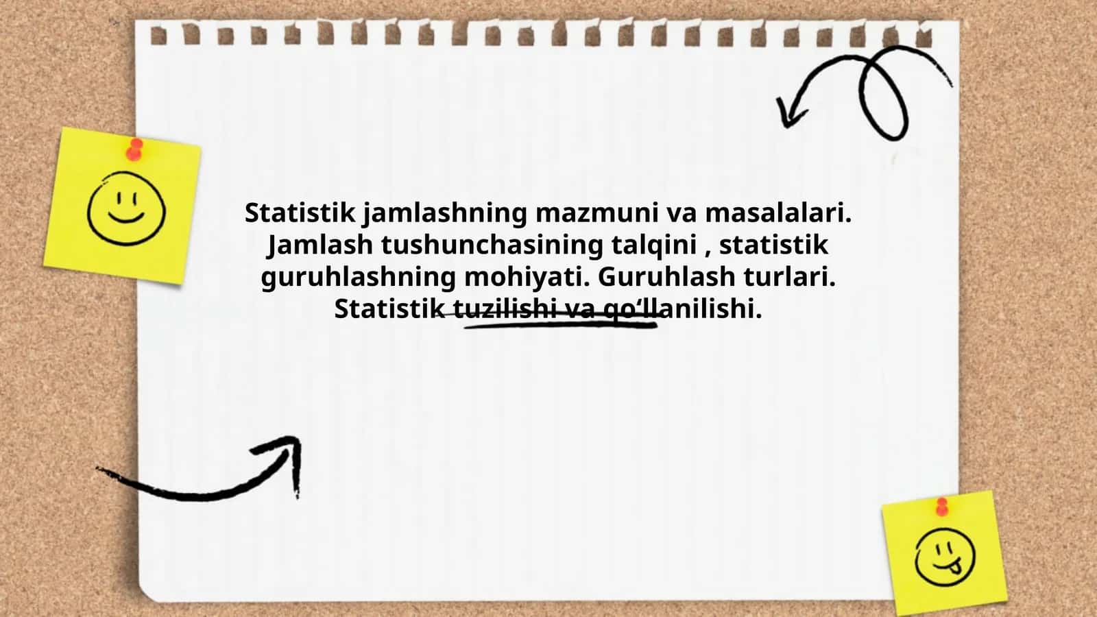 Statistik jamlashning mazmuni va masalalari