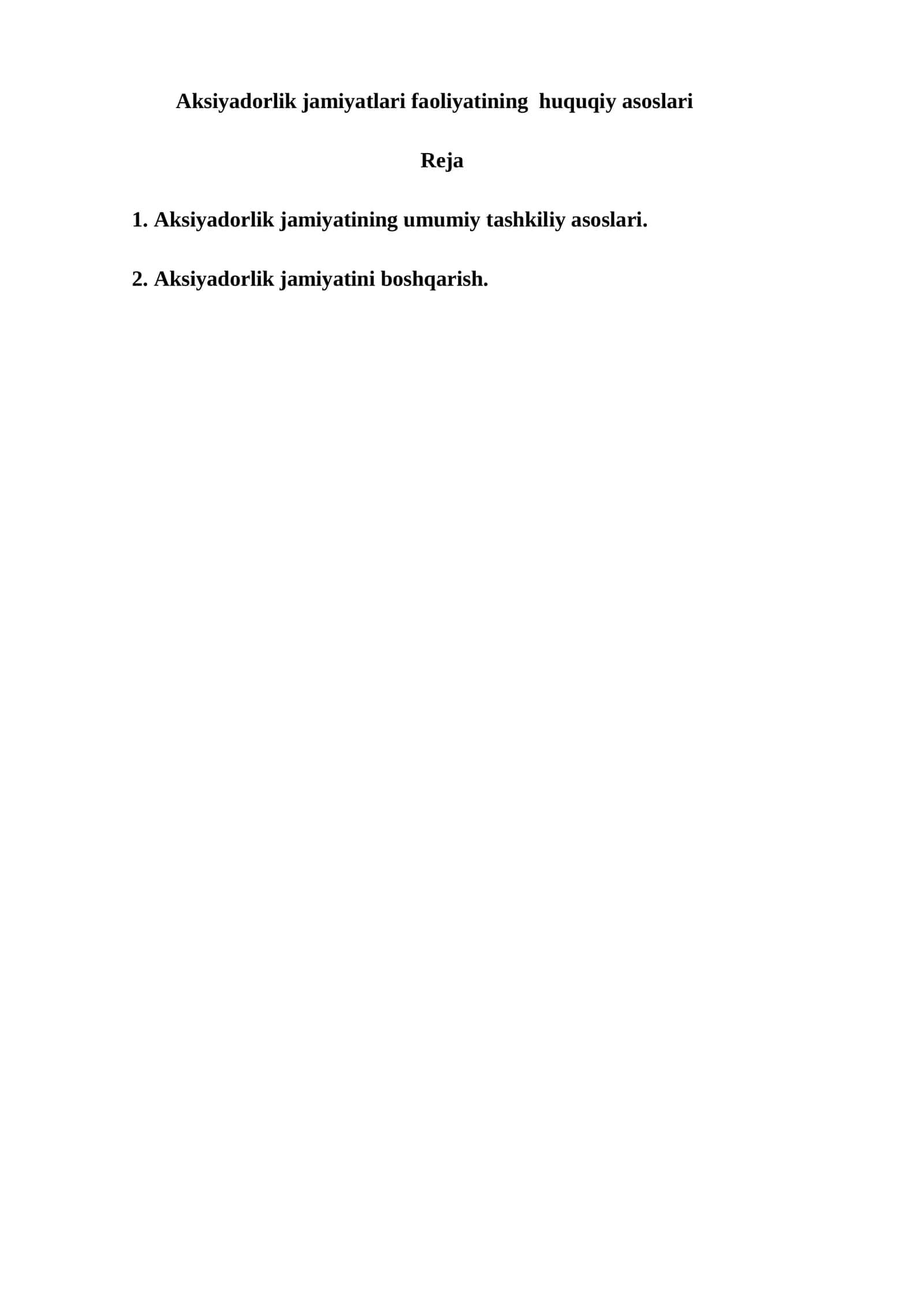 Aksiyadorlik jamiyatlari faoliyatining huquqiyasoslari