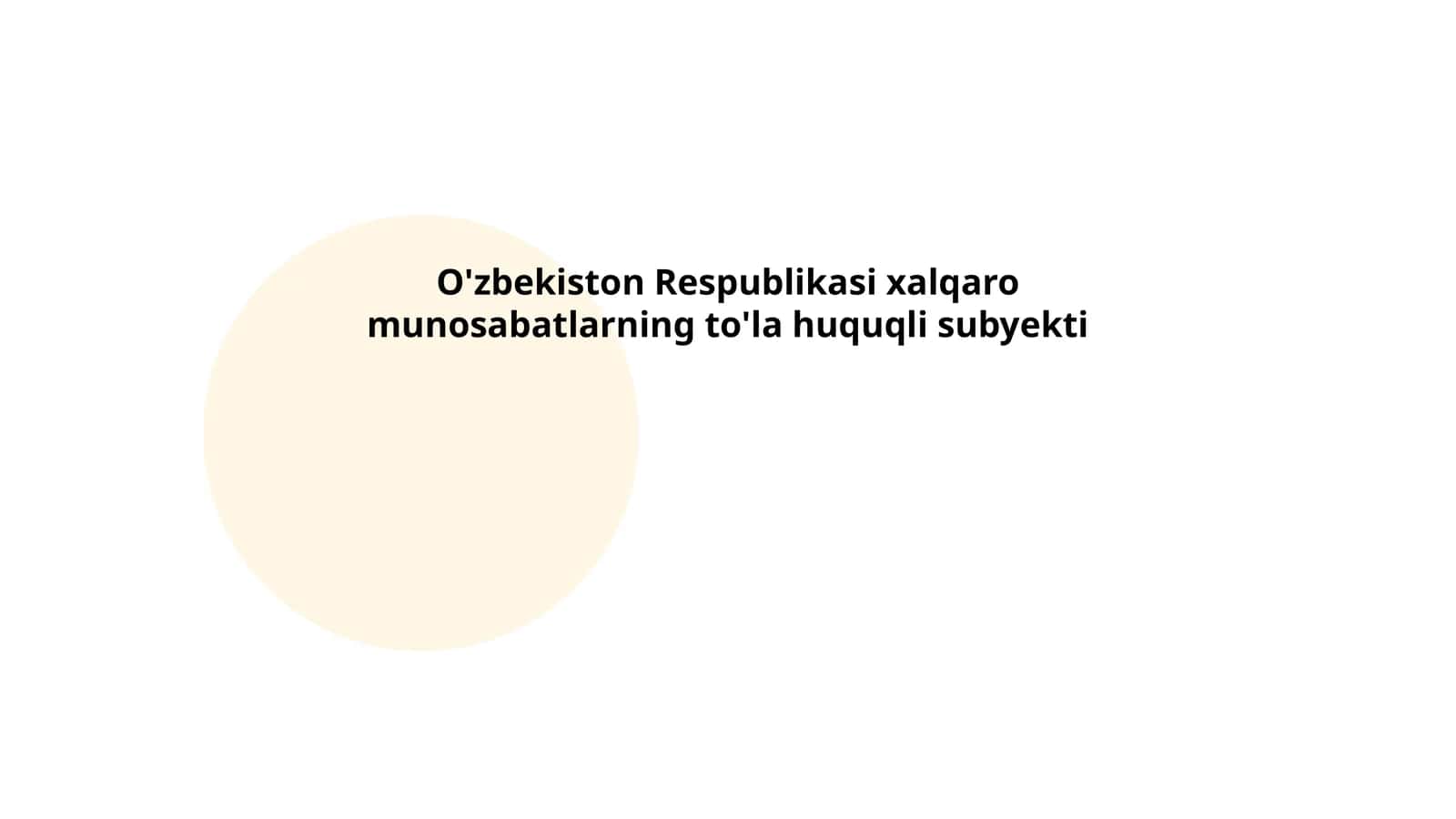 O'zbekiston Respublikasi xalqaro munosabatlarning to'la huquqli subyekti