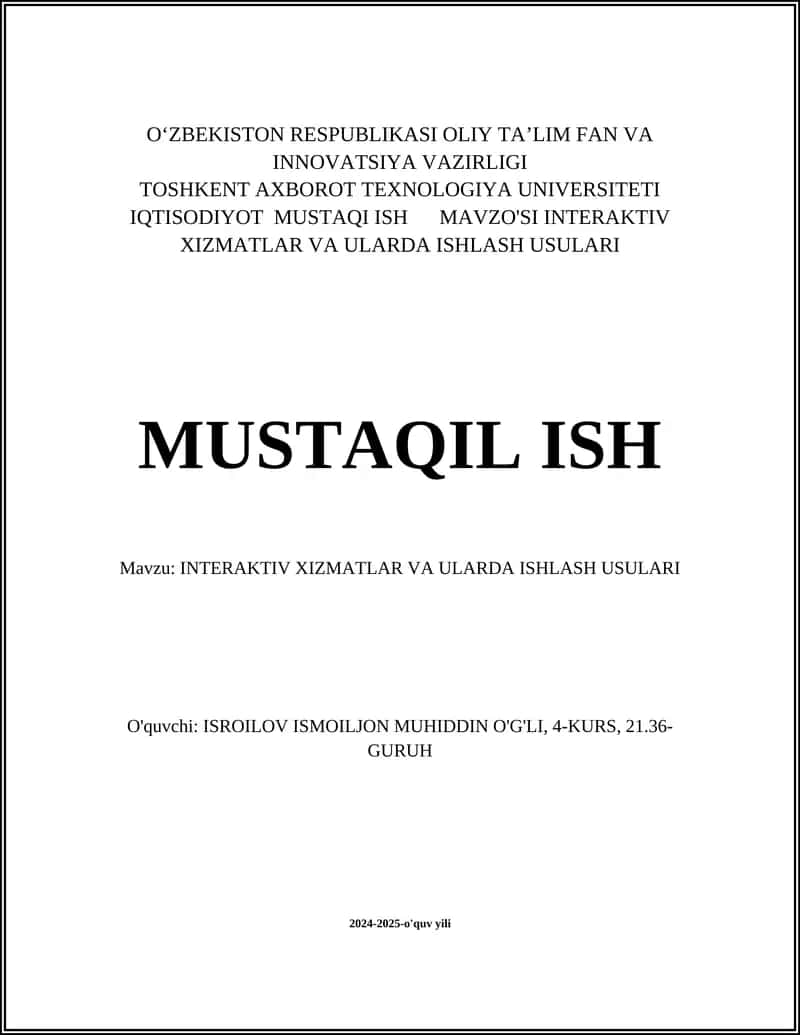 INTERAKTIV XIZMATLAR VA ULARDA ISHLASH USULARI
