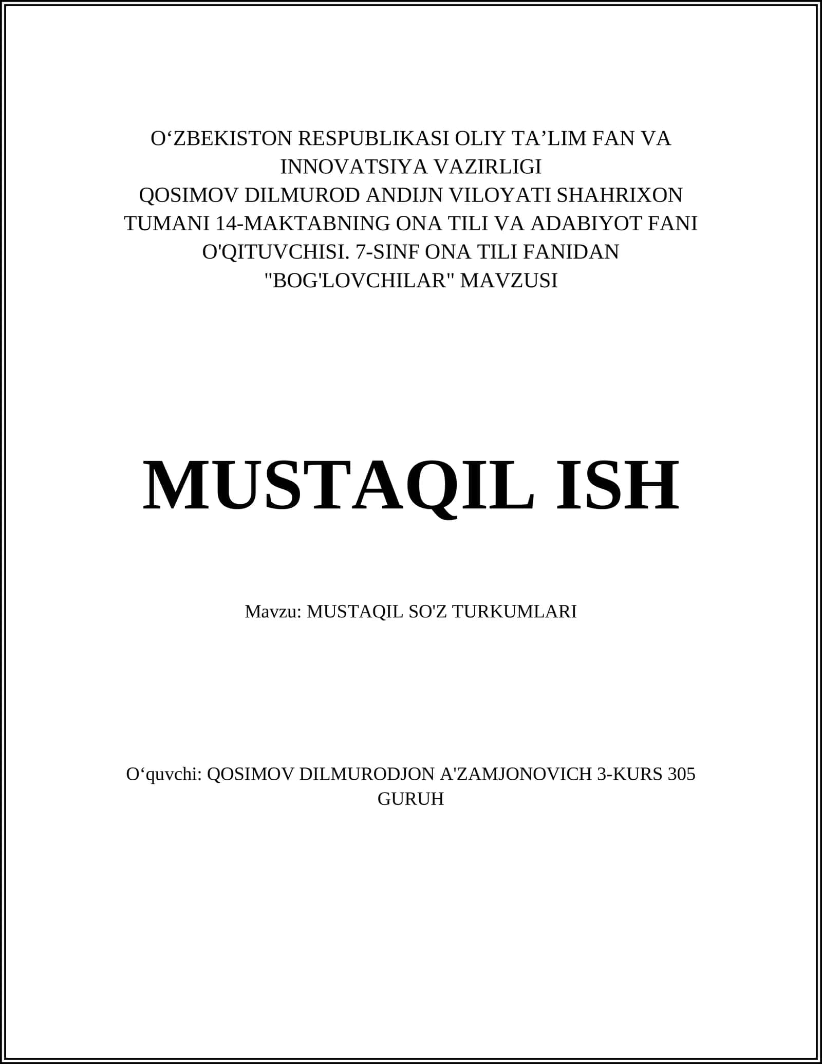 MUSTAQIL SO'Z TURKUMLARI