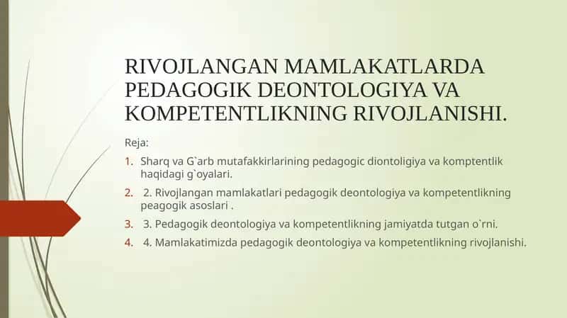 RIVOJLANGAN MAMLAKATLARDA PEDAGOGIK DEONTOLOGIYA VA KOMPETENTLIKNING RIVOJLANISHI