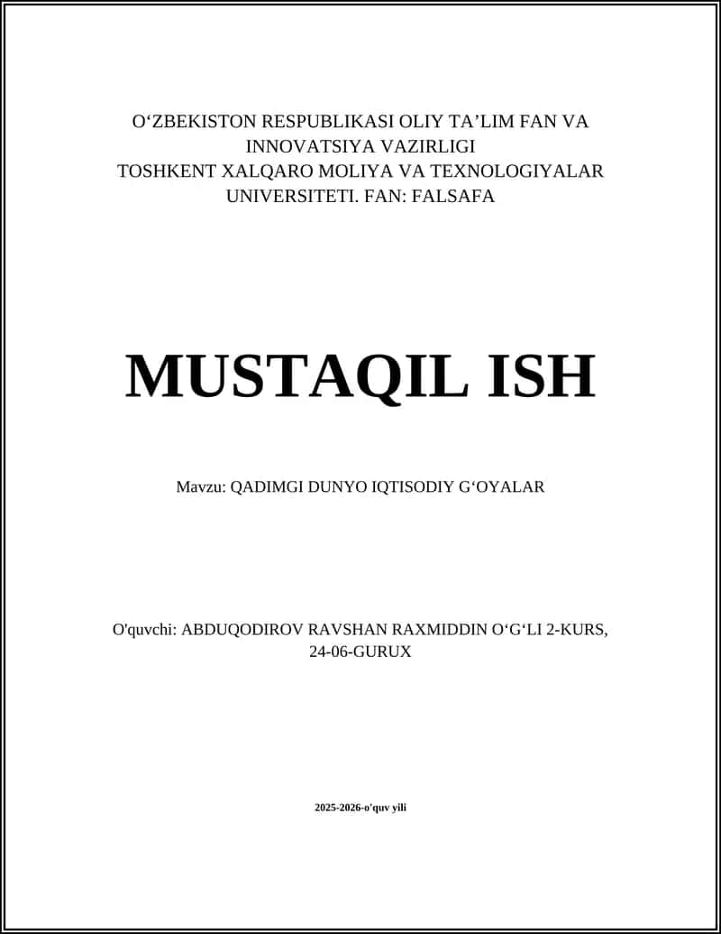 QADIMGI DUNYO IQTISODIY GʻOYALAR