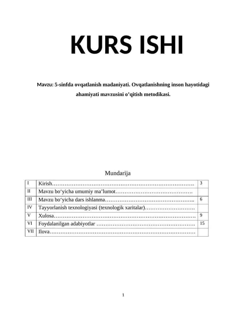 5-sinfda ovqatlanish madaniyati
