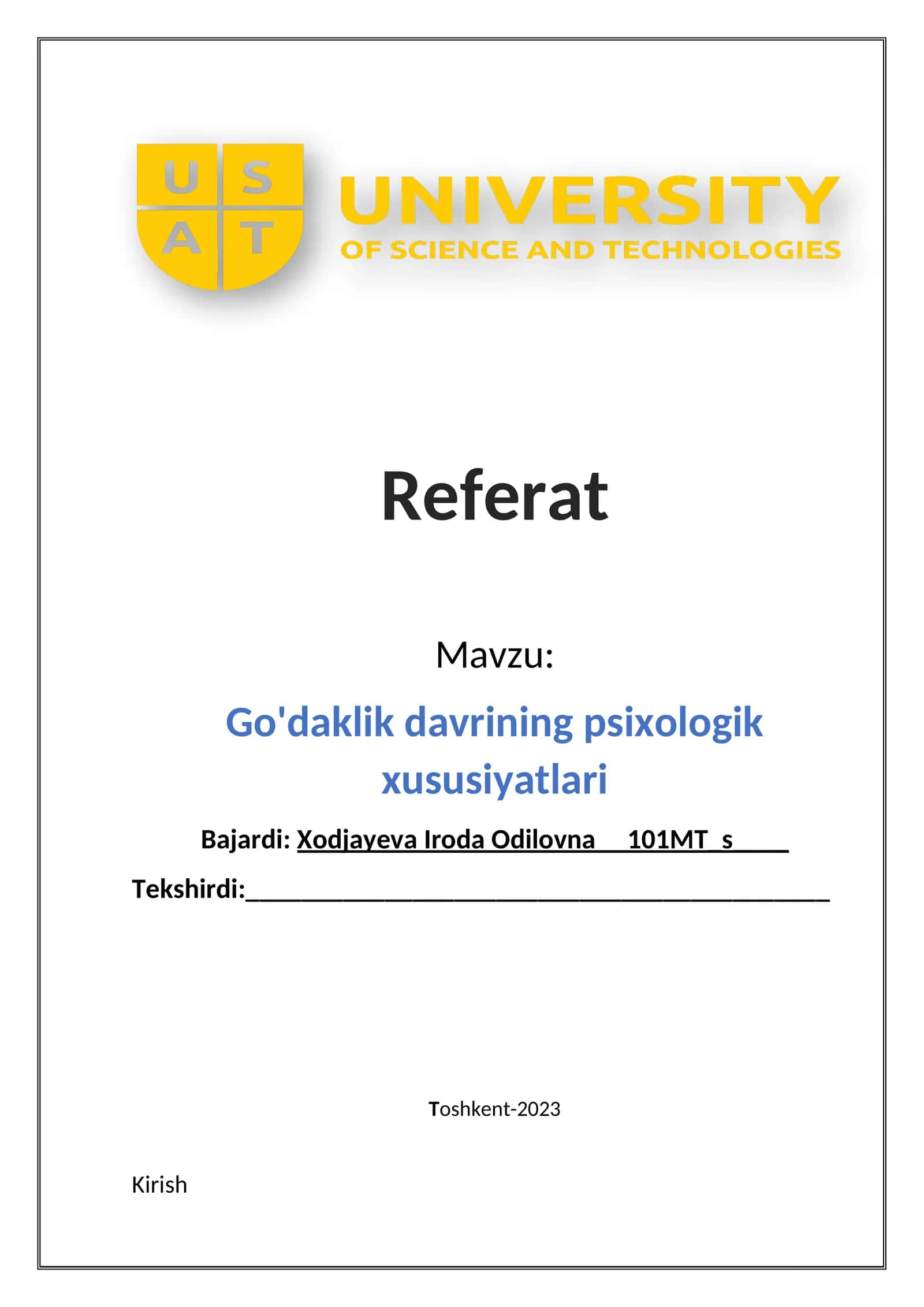 Go'daklik davrining psixologik xususiyatlari