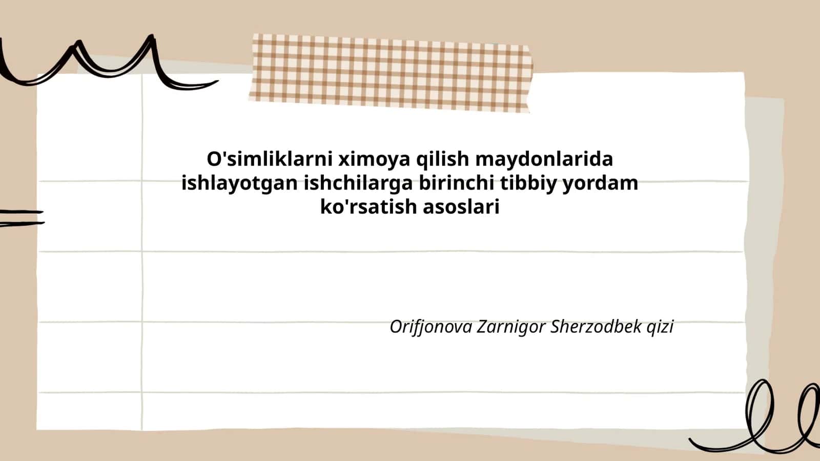 O'simliklarni ximoya qilish maydonlarida ishlayotgan ishchilarga birinchi tibbiy yordam ko'rsatish asoslari