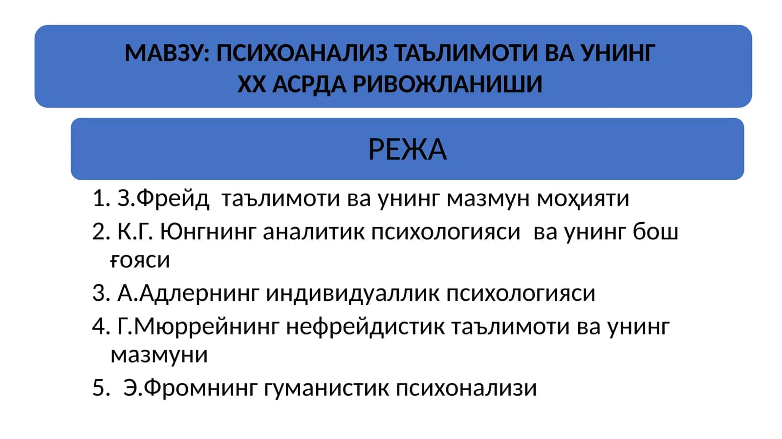 ПСИХОАНАЛИЗ ТАЪЛИМОТИ ВА УНИНГ XX АСРДА РИВОЖЛАНИШИ