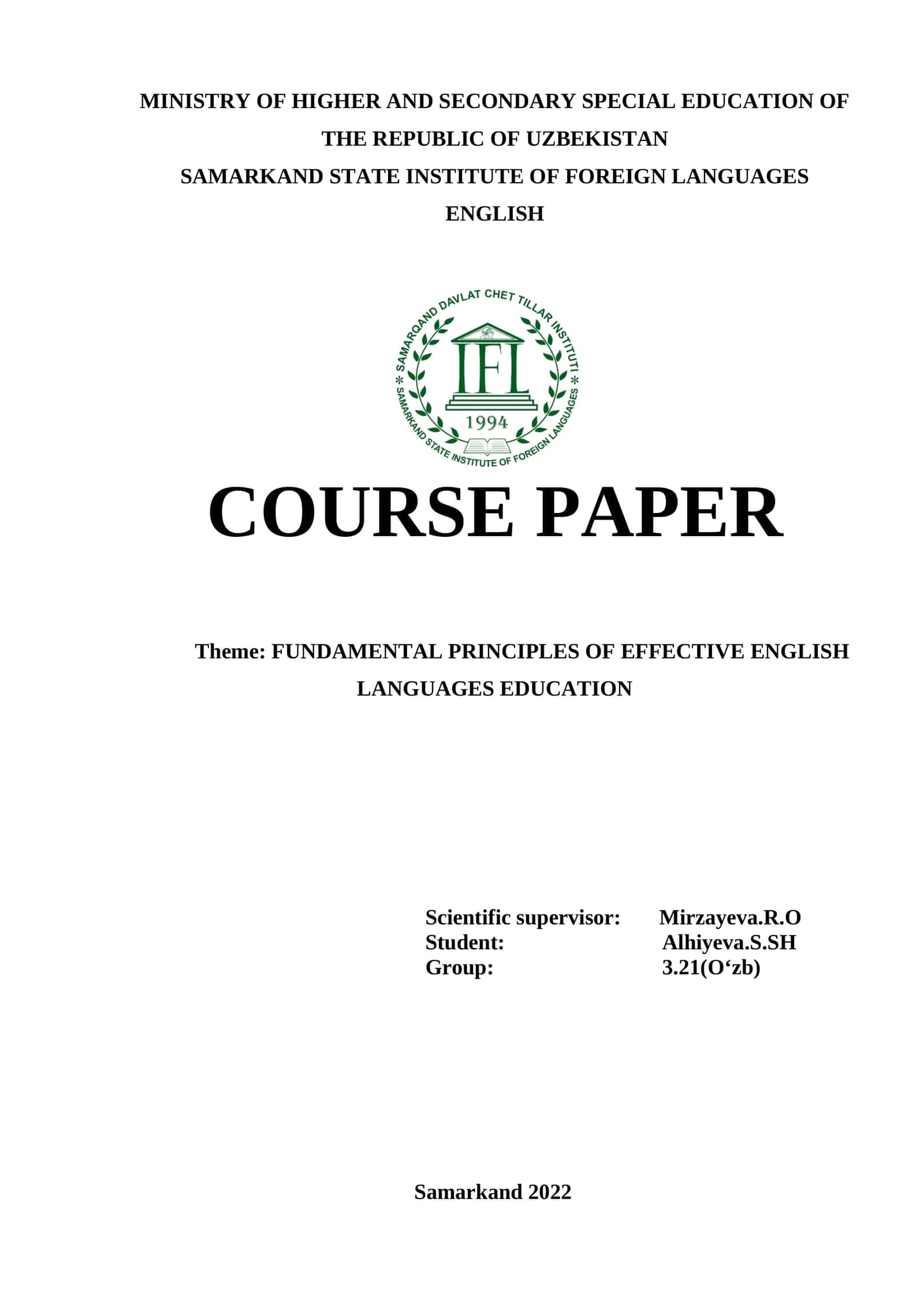 FUNDAMENTAL PRINCIPLES OF EFFECTIVE ENGLISH LANGUAGES EDUCATION