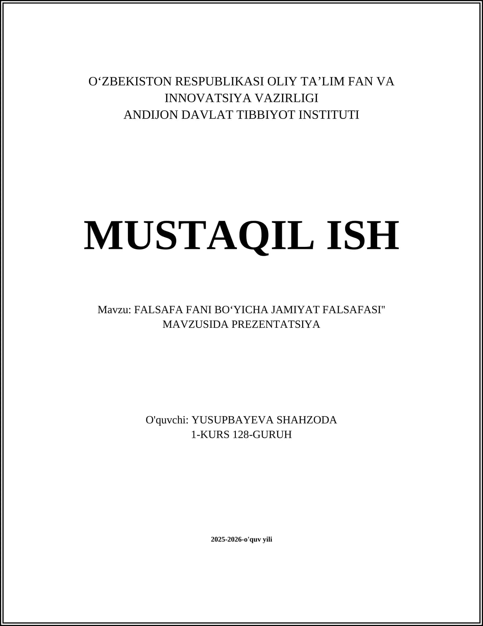 FALSAFA FANI BOʻYICHA JAMIYAT FALSAFASI'' MAVZUSIDA PREZENTATSIYA