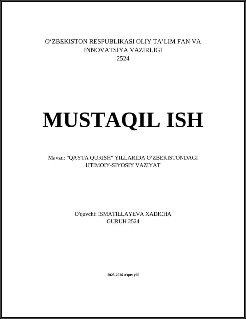 QAYTA QURISH: IJTIMOIY-SIYOSIY VAZIYAT
