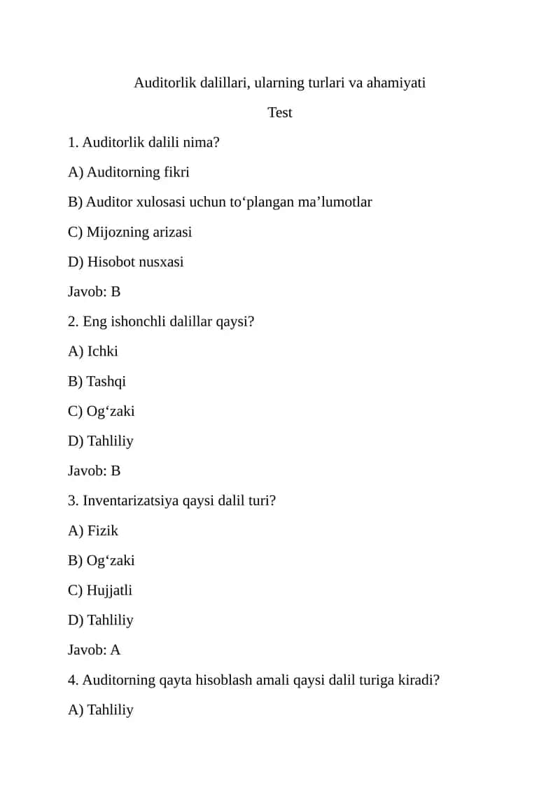 Auditorlik dalillari, ularning turlari va ahamiyati