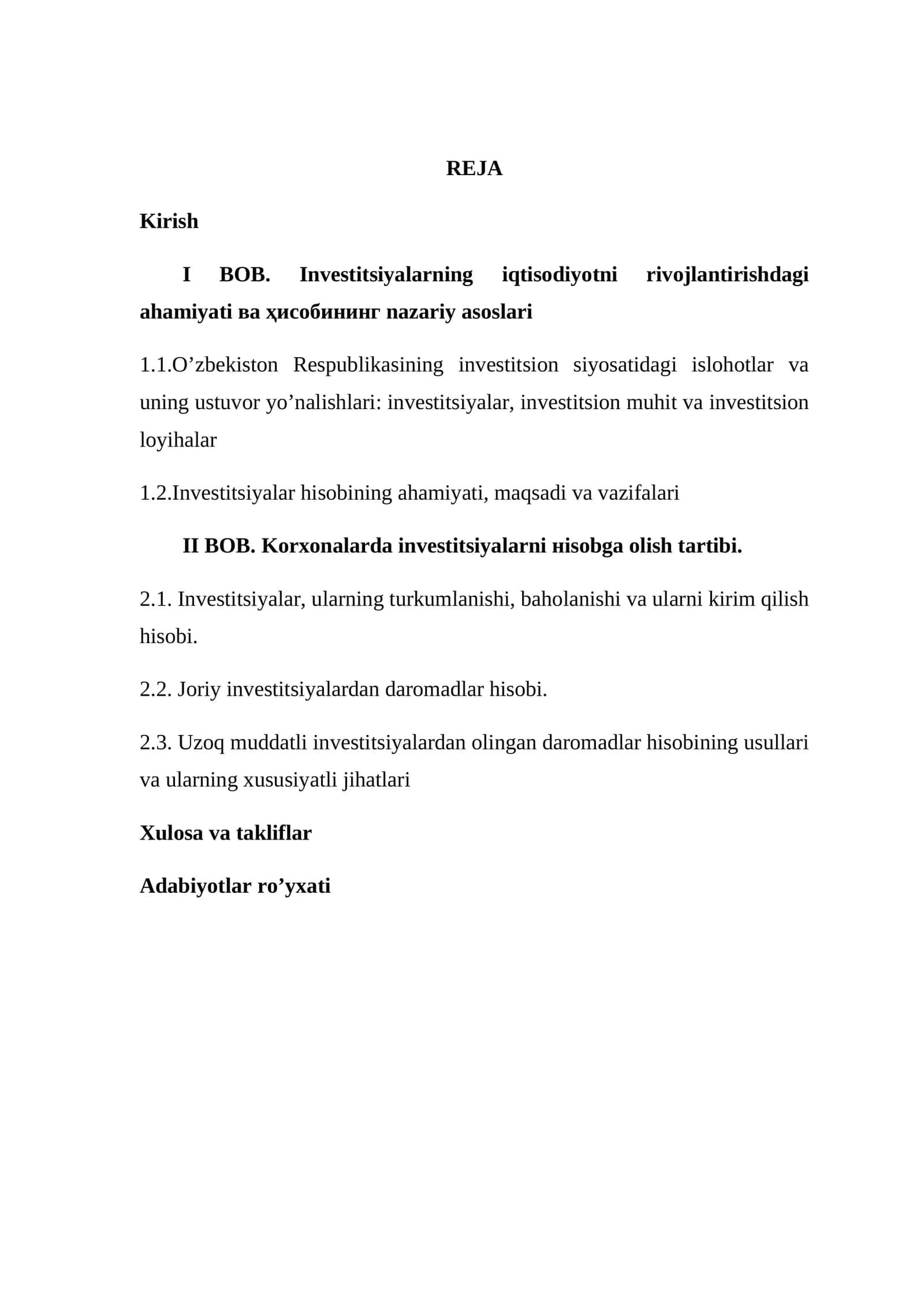 Investitsiyalarning iqtisodiyotni rivojlantirishdagi ahamiyati va hisobining nazariy asoslari