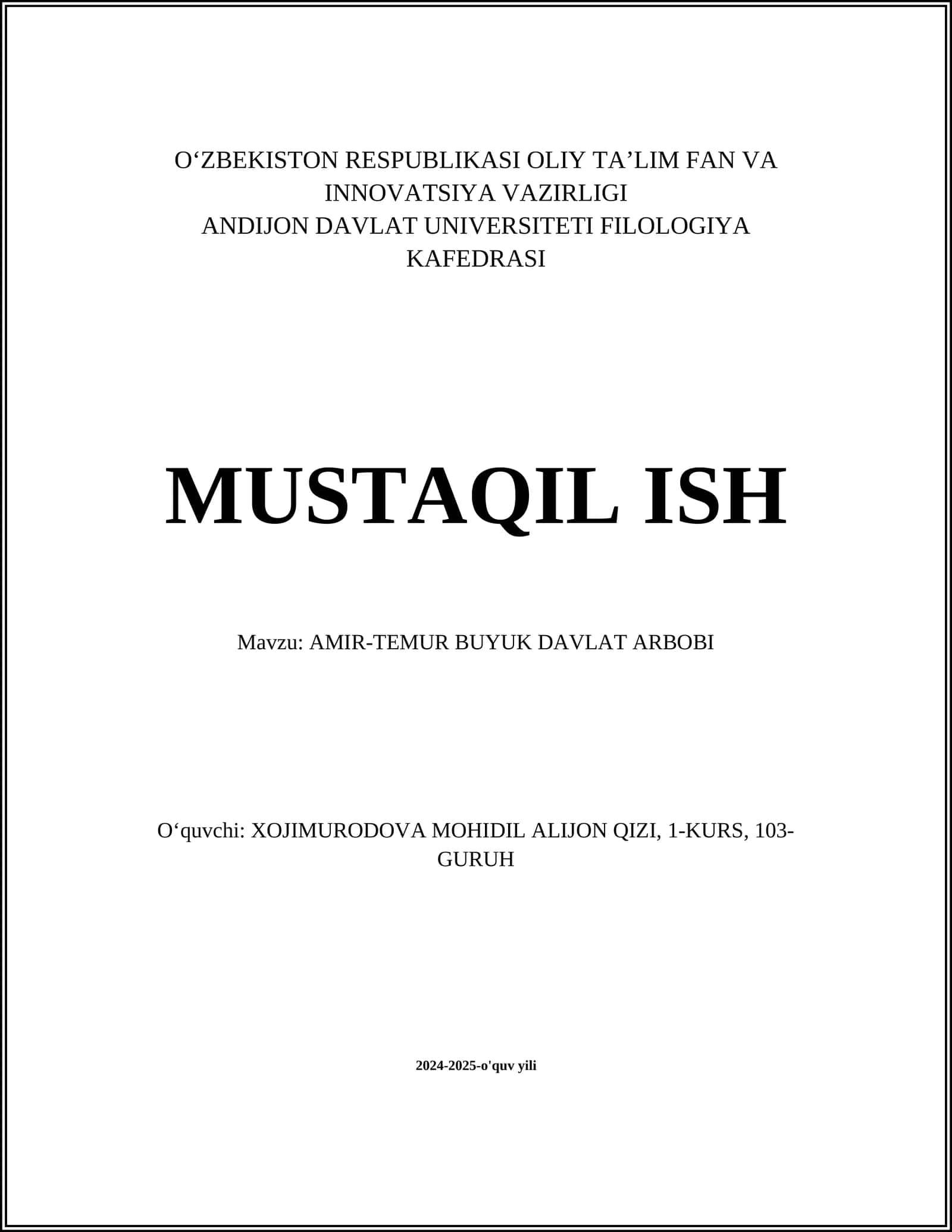 AMIR-TEMUR BUYUK DAVLAT ARBOBI