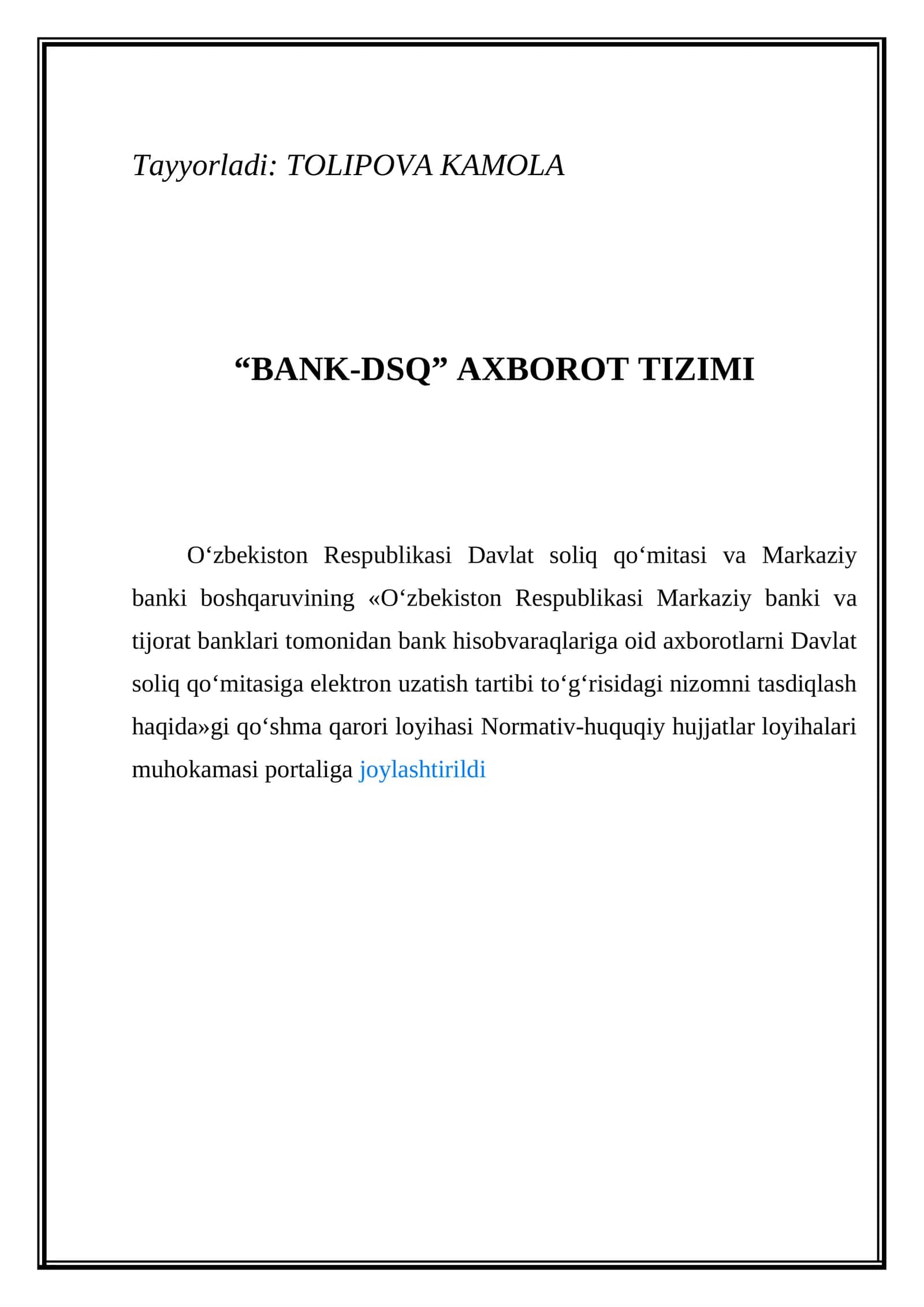 BANK-DSQ AXBOROT TIZIMI