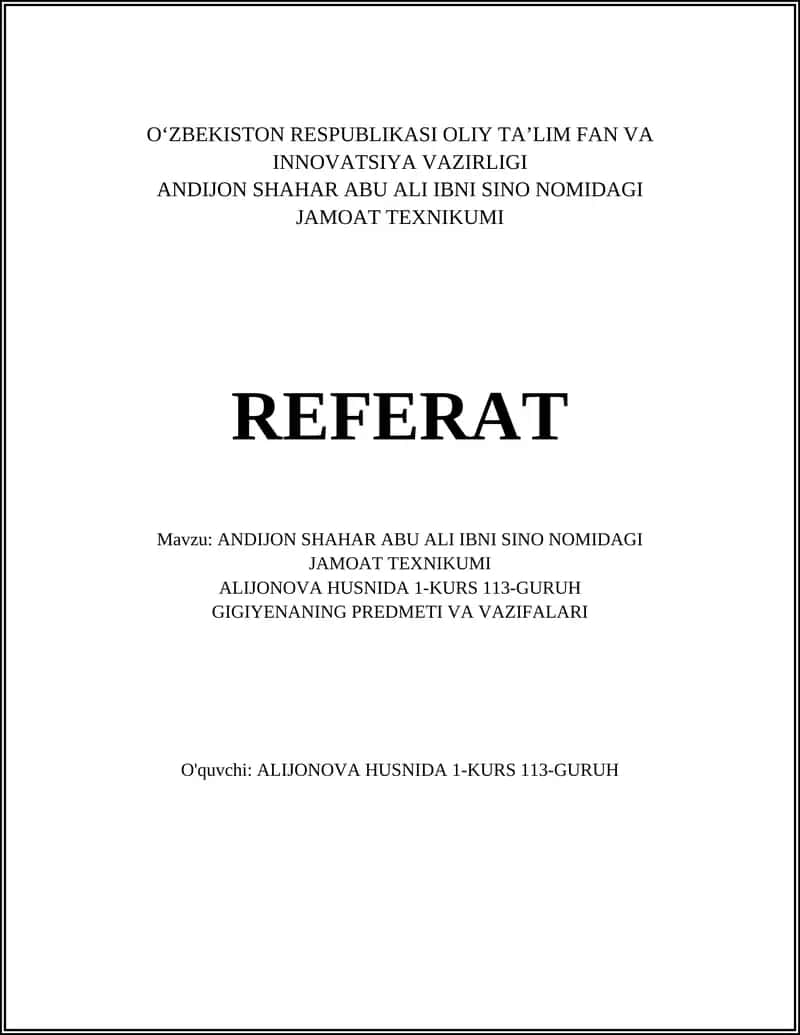 Gigiyenaning predmeti va vazifalari