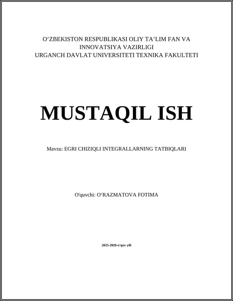 EGRI CHIZIQLI INTEGRALLARNING TATBIQLARI