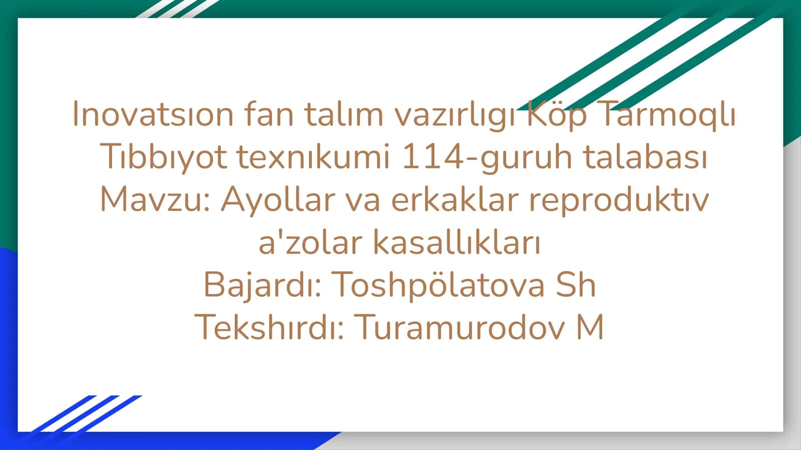 Ayollar va erkaklar reproduktıv a'zolar kasallıkları