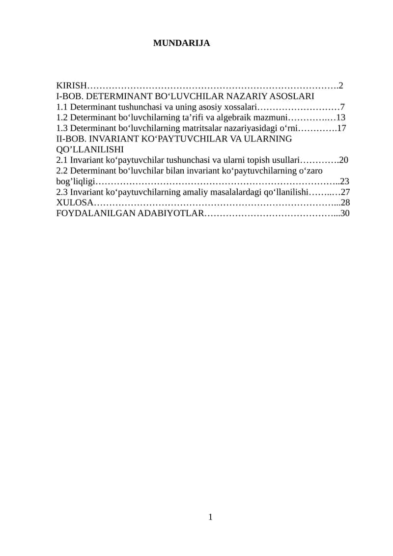 DETERMINANT BO‘LUVCHILAR NAZARIY ASOSLARI