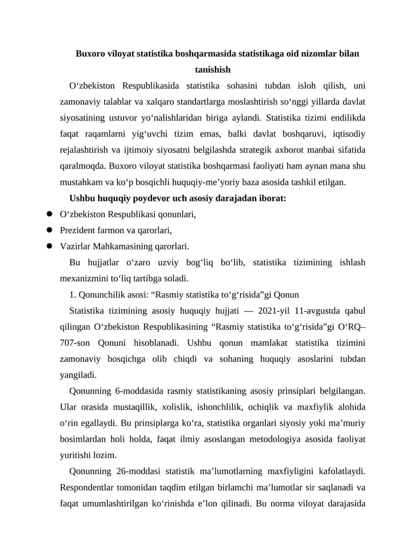 Statistikaga oid nizomlar bilan tanishish