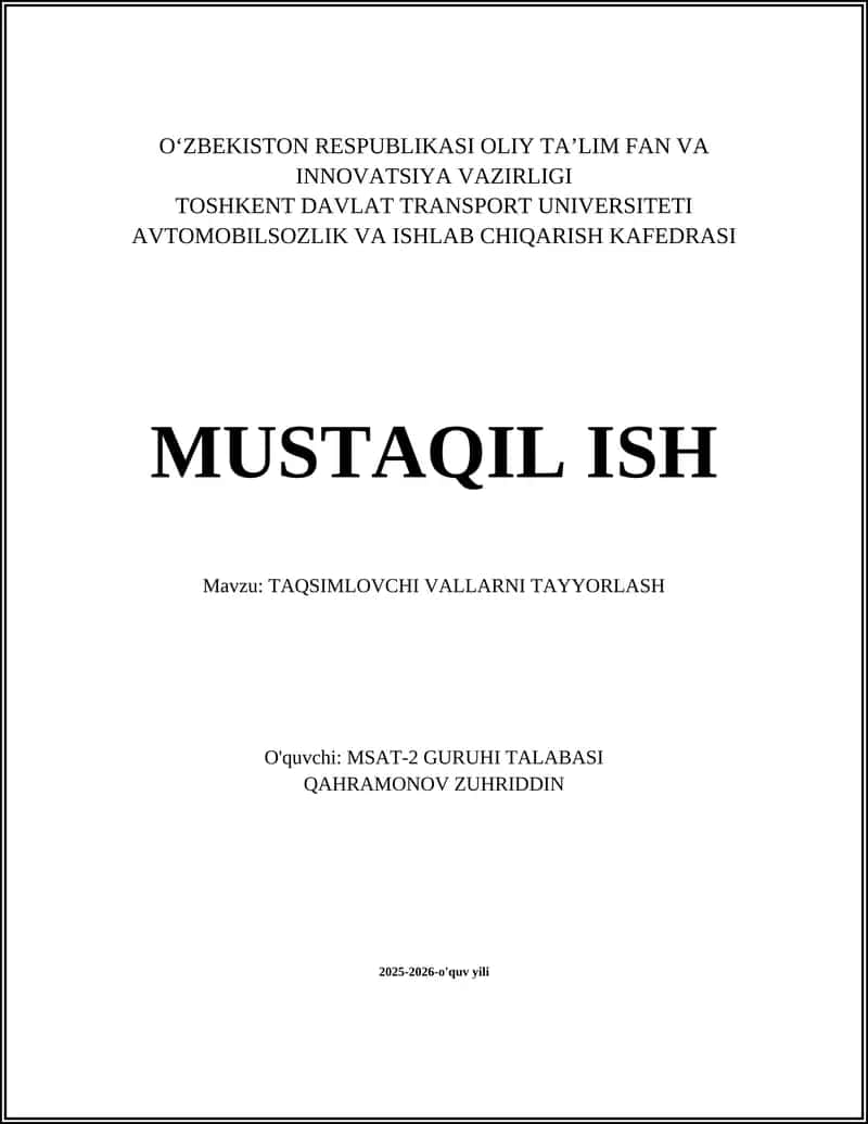 Taqsimlovchi vallarni tayyorlash