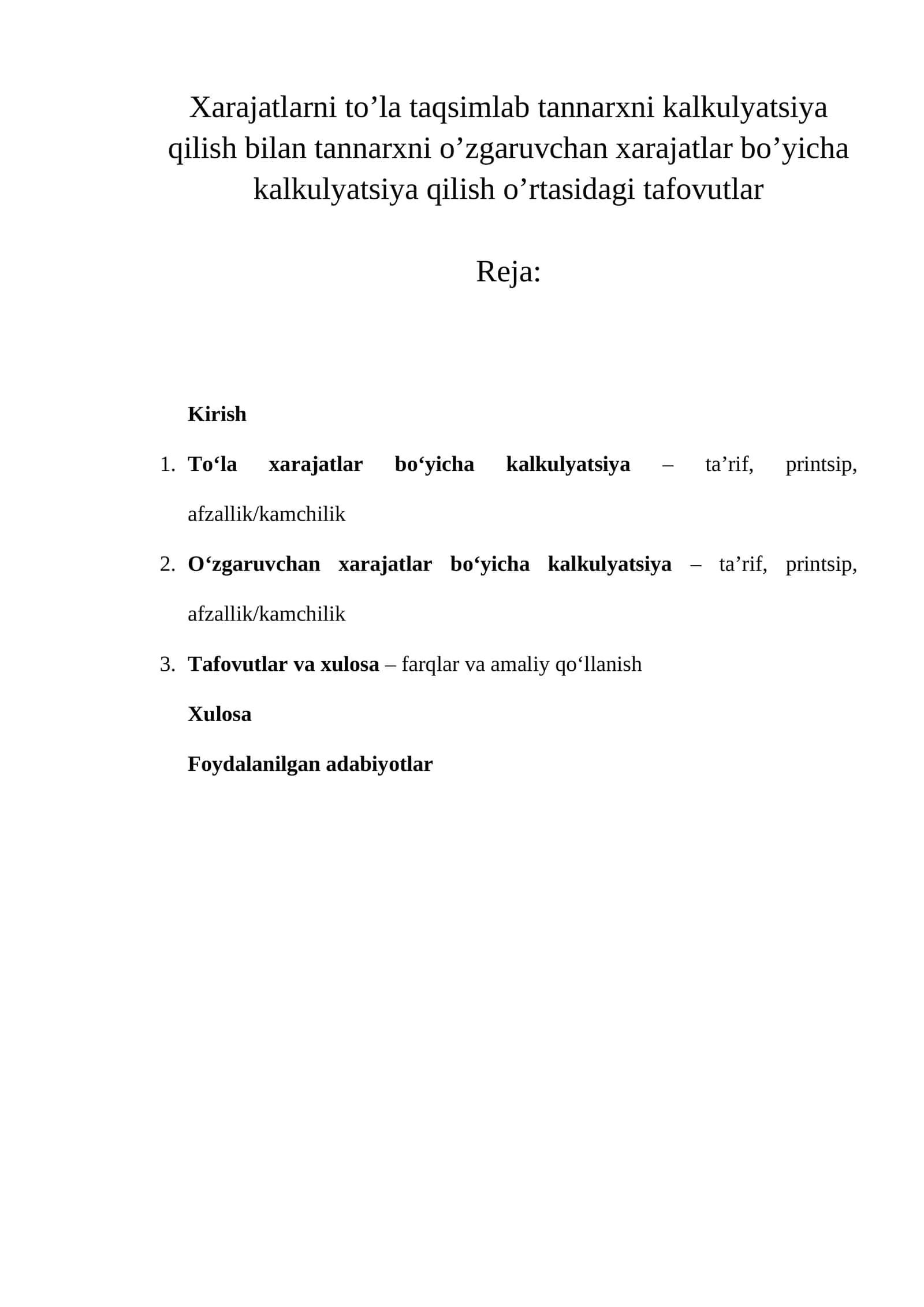 Tannarx Kalkulyatsiyasi