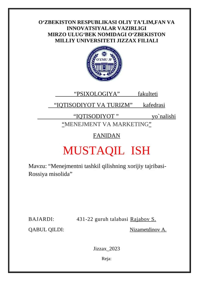 Menejmentni tashkil qilishning xorijiy tajribasi-Rossiya misolida