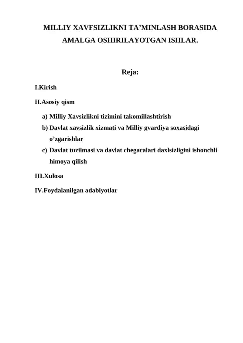 MILLIY XAVFSIZLIKNI TA’MINLASH BORASIDA AMALGA OSHIRILAYOTGAN ISHLAR