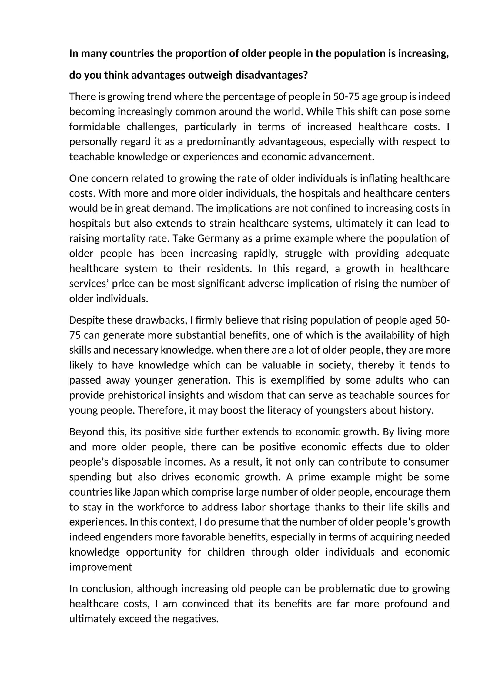 Advantages and Disadvantages of Increasing Older Population