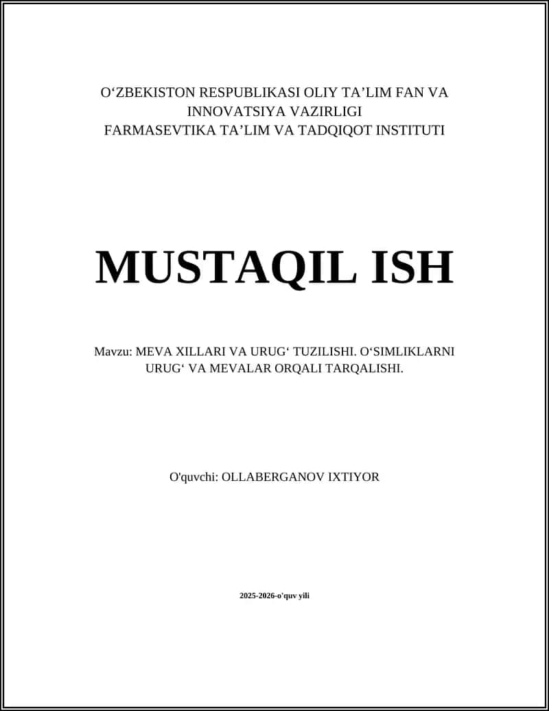 MEVA XILLARI VA URUG‘ TUZILISHI