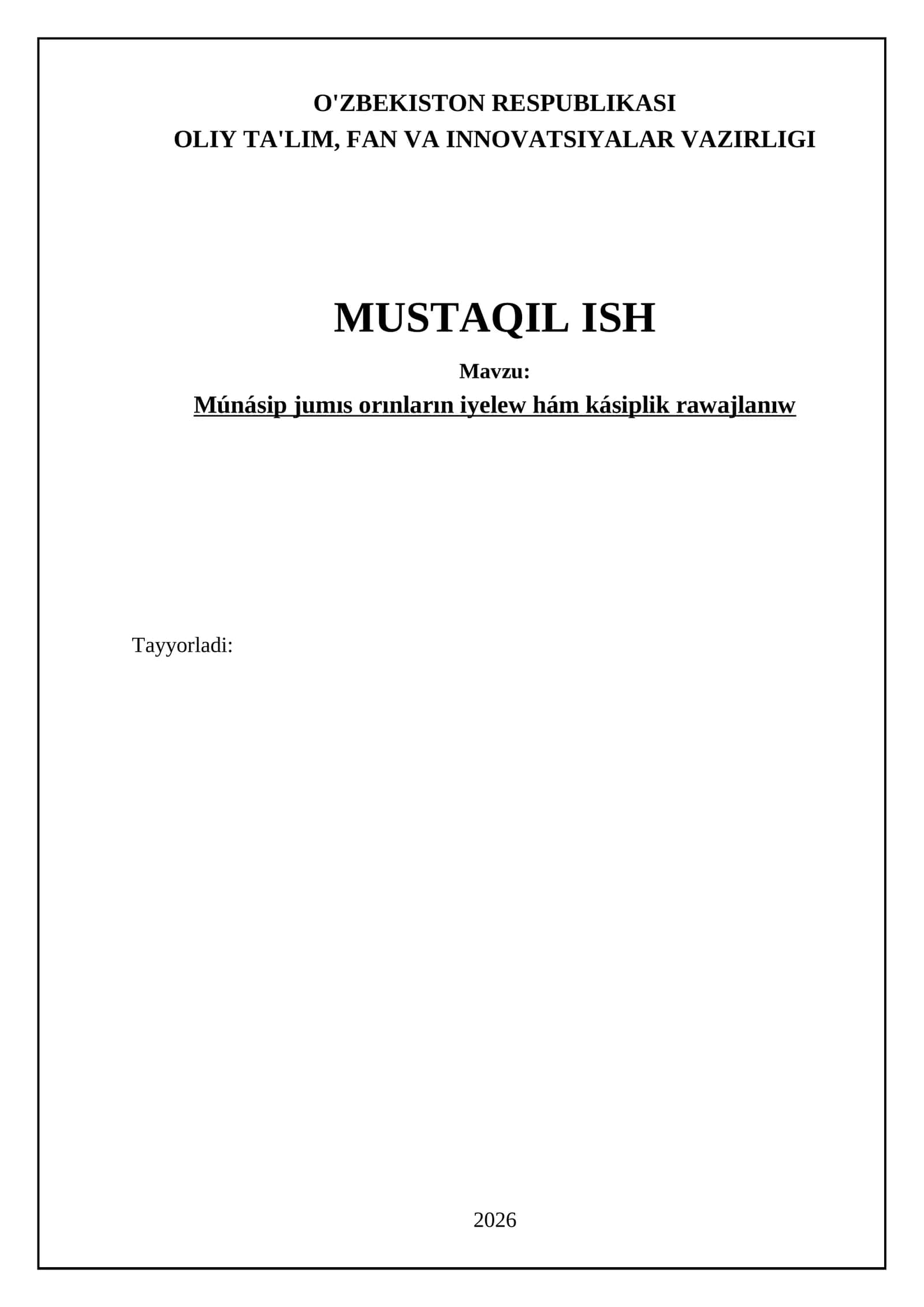 Múnásip jumıs orınların iyelew hám kásiplik rawajlanıw